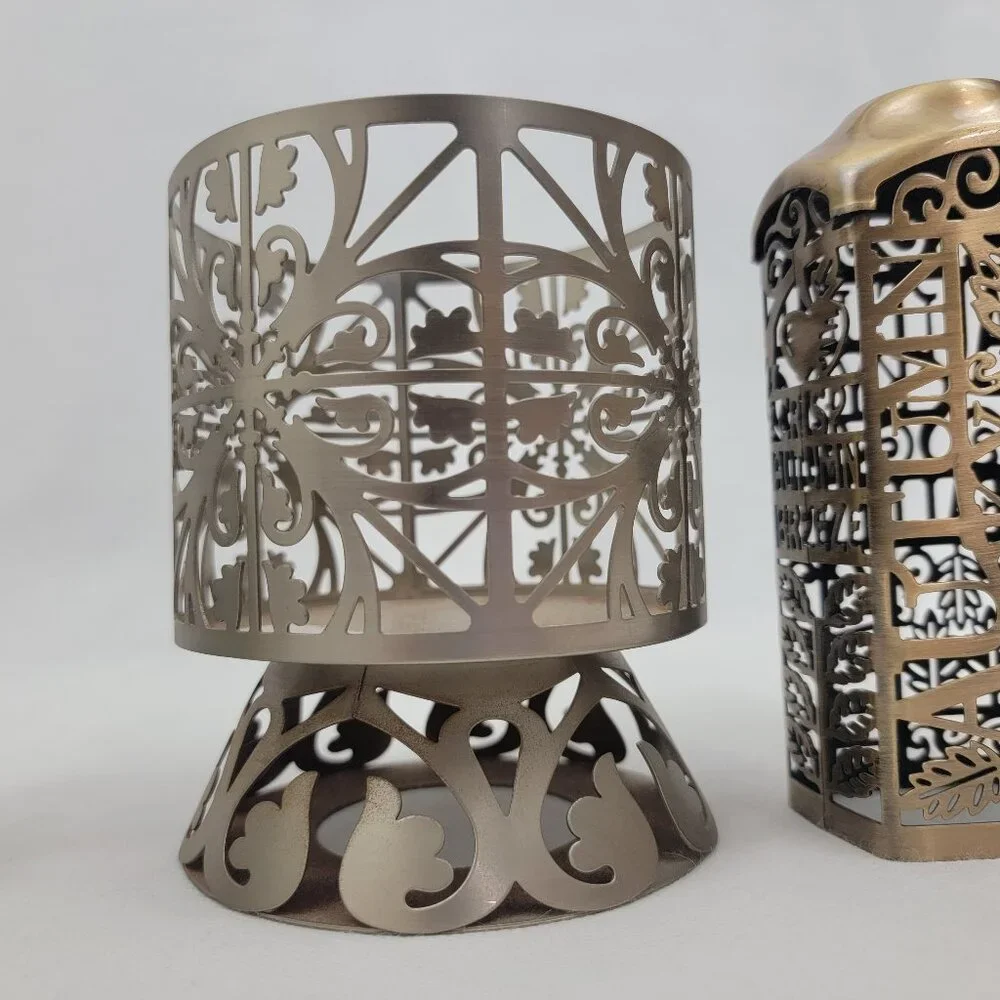 BATH & BODY WORKS 3 Wick Candle Holder Pedestal Soap Holder Silver Bronze 5 Pcs - Picture 10 of 15